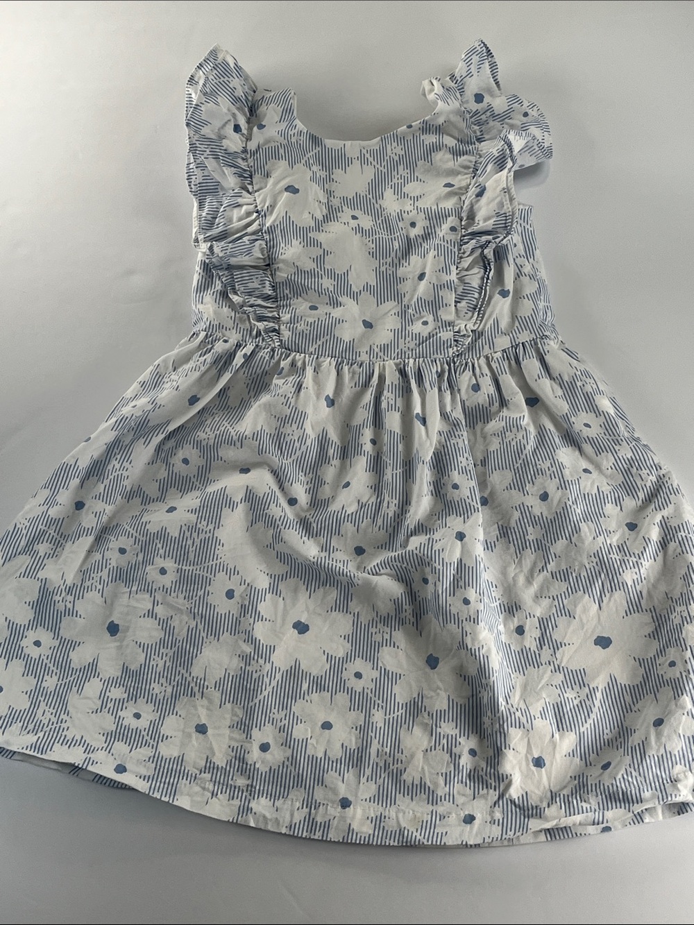 btween Blue Floral Ruffle-Shoulder Dress open with tie in the back Sz 8